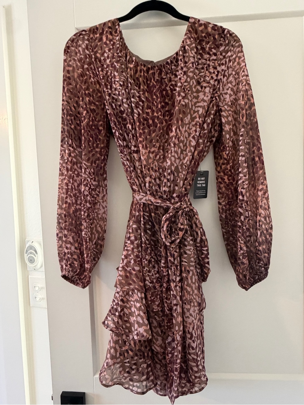Express Pink and Brown Animal-Print Long-Sleeve Wrap Dress